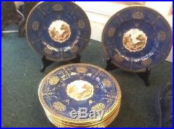 Set 12 Antique Copeland Spode China Cobalt Blue Raised Gold Gilt Charger Plates
