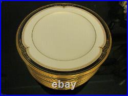 Set 12 Noritake Gold & Sable 9758 Gilt Black Band Enameled Jeweled Salad Plates