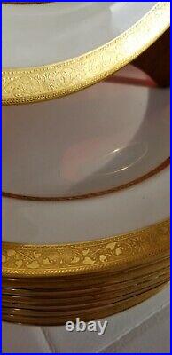 Set 12 Vintage Shelley Castle China England Porcelain Dinner Plates with Gold Trim