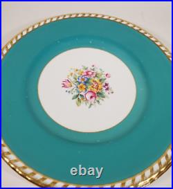 Set 3 Antique Minton Dinner Plates Hand Painted Signed B. Smith Teal Floral Gold
