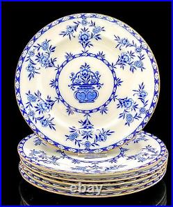 Set 6 Antique Royal Doulton Porcelain Blue White Gold Rim Salad Plates Delft