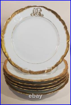 Set 6 Oscar Edgar Gutherz Gold Encrusted Hand Painted Monogram Plates 8.5 inch