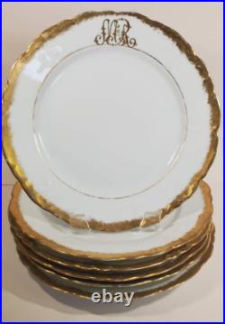 Set 6 Oscar Edgar Gutherz Gold Encrusted Hand Painted Monogram Plates 8.5 inch