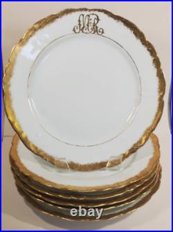 Set 6 Oscar Edgar Gutherz Gold Encrusted Hand Painted Monogram Plates 8.5 inch