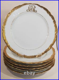 Set 6 Oscar Edgar Gutherz Gold Encrusted Hand Painted Monogram Plates 8.5 inch