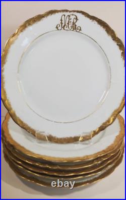 Set 6 Oscar Edgar Gutherz Gold Encrusted Hand Painted Monogram Plates 8.5 inch