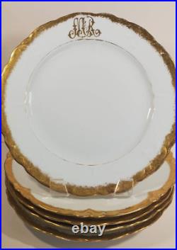 Set 6 Oscar Edgar Gutherz Gold Encrusted Hand Painted Monogram Plates 8.5 inch