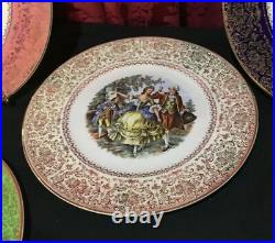 Set 6 Similar Vintage 23 Kt Gold Trimmed Porcelain Dinner Plates Scenic Centers