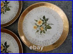 Set Of 3 CREST-O-GOLD Plate 22K FLORAL Flower Rose FINE CHINA PORCELAIN Vintage