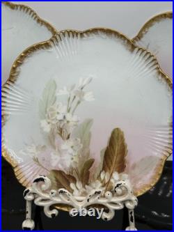 Set Of 3 Hand Painted Vintage Aynsley Plates Trimmed In Gold Gilt Excellent Cond