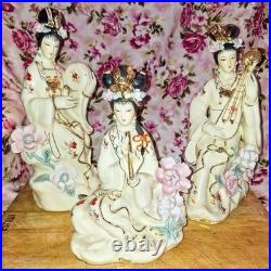 Set Of 3 Vintage Chinese Porcelain Lady Figurine Goddess Gilded Details, 9