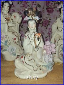 Set Of 3 Vintage Chinese Porcelain Lady Figurine Goddess Gilded Details, 9