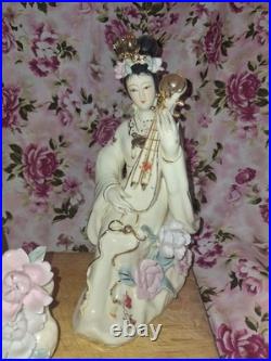 Set Of 3 Vintage Chinese Porcelain Lady Figurine Goddess Gilded Details, 9