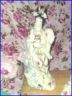 Set Of 3 Vintage Chinese Porcelain Lady Figurine Goddess Gilded Details, 9
