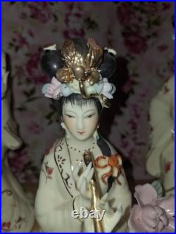Set Of 3 Vintage Chinese Porcelain Lady Figurine Goddess Gilded Details, 9