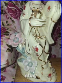 Set Of 3 Vintage Chinese Porcelain Lady Figurine Goddess Gilded Details, 9