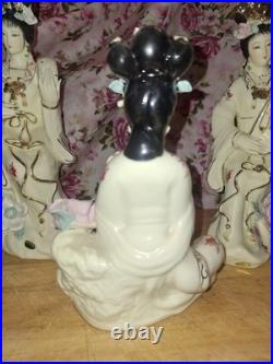 Set Of 3 Vintage Chinese Porcelain Lady Figurine Goddess Gilded Details, 9