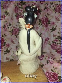 Set Of 3 Vintage Chinese Porcelain Lady Figurine Goddess Gilded Details, 9