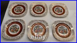 Set Of 6 Antique vintage dessert plates Eastern China Porcelain W 22k Gold Trim