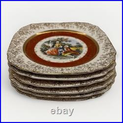 Set Of 6 Antique vintage dessert plates Eastern China Porcelain W 22k Gold Trim