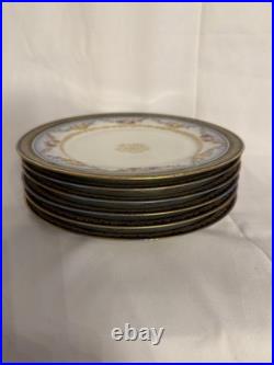 Set Of 6 Ovington Brothers New York 8.5 Plate Blue Gold Floral Limoges France