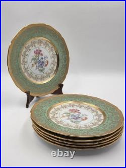 Set Of 6 Vintage Le mieux China 24K Gold Trim Mint Green Floral Cabinet Plates