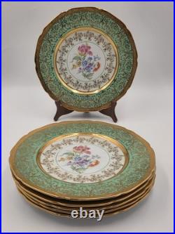 Set Of 6 Vintage Le mieux China 24K Gold Trim Mint Green Floral Cabinet Plates