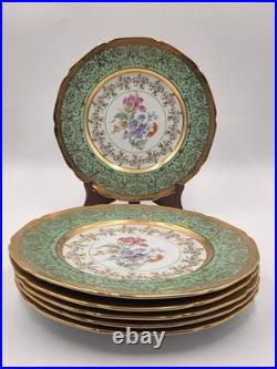 Set Of 6 Vintage Le mieux China 24K Gold Trim Mint Green Floral Cabinet Plates