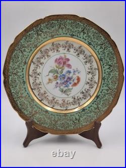 Set Of 6 Vintage Le mieux China 24K Gold Trim Mint Green Floral Cabinet Plates
