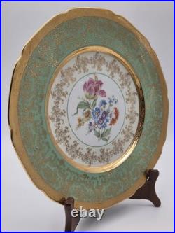 Set Of 6 Vintage Le mieux China 24K Gold Trim Mint Green Floral Cabinet Plates