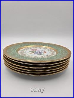 Set Of 6 Vintage Le mieux China 24K Gold Trim Mint Green Floral Cabinet Plates