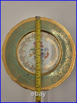 Set Of 6 Vintage Le mieux China 24K Gold Trim Mint Green Floral Cabinet Plates