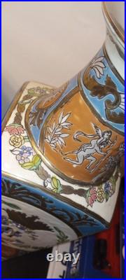 Set RARE GREEK Style CHINESE Mark Antique Porcelain Vase Pastel Blue Gilt Gold