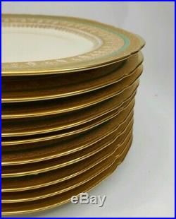 Set of 10 Antique Gold Encrusted Porcelain Plates Green Epiag Czech 9 1/4 China