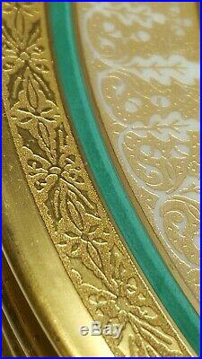 Set of 10 Antique Gold Encrusted Porcelain Plates Green Epiag Czech 9 1/4 China