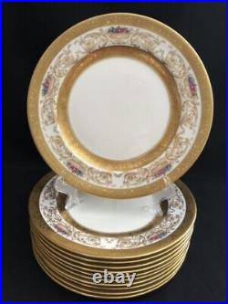 Set of 11 Shelley Style China Floral Basket Gold Encrusted 10 Dinner Plates