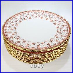 Set of 11 Spode Fleur de Lys Red Bone China Dinner Plates Gold Trim Y7481 PC
