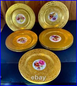 Set of 12 Antique Hutschenreuther Selb Bavaria Gold Encrusted Service Plates