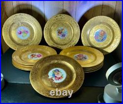 Set of 12 Antique Hutschenreuther Selb Bavaria Gold Encrusted Service Plates