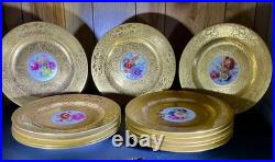 Set of 12 Antique Hutschenreuther Selb Bavaria Gold Encrusted Service Plates