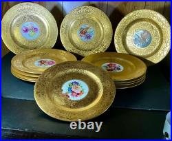 Set of 12 Antique Hutschenreuther Selb Bavaria Gold Encrusted Service Plates