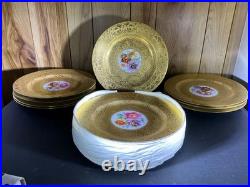 Set of 12 Antique Hutschenreuther Selb Bavaria Gold Encrusted Service Plates