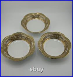 Set of 3 Antique Hand-Painted Nippon Bowls Gold Gilded with Intricate Designs Set of 3 Antique Hand-Painted Nippon Bowls Gold Gilded with Intricate Designs