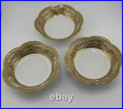 Set of 3 Antique Hand-Painted Nippon Bowls Gold Gilded with Intricate Designs Set of 3 Antique Hand-Painted Nippon Bowls Gold Gilded with Intricate Designs