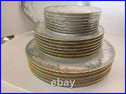 Set of 48 NORITAKE AVALON Blues and Grays with Gold Rim Contemporary Fine China