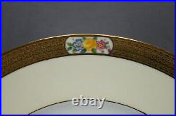 Set of 4 Cauldon Hand Colored Flowers Yellow & Gold Encrusted 10 1/2 Inch Plates