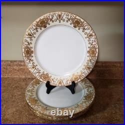 Set of 4 Noritake Christmas Ball 175 Gold Scroll Dinner Plate 10 1/2 Gold Stamp