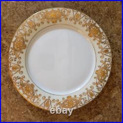 Set of 4 Noritake Christmas Ball 175 Gold Scroll Dinner Plate 10 1/2 Gold Stamp