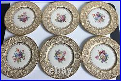 Set of 6 Heinrich & Co. By Pickard China 11 Gold Encrusted Plates Hand Painted