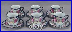 Set of 6 Nippon Hand Painted Pink Roses Cobalt & Gold Demitasse Cups & Saucers Set of 6 Nippon Hand Painted Pink Roses Cobalt & Gold Demitasse Cups & Saucers